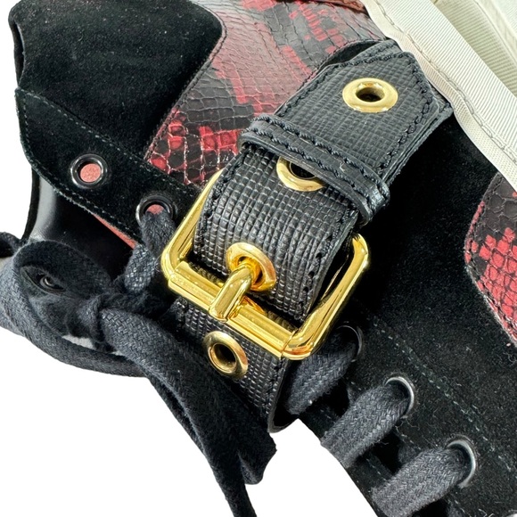 BURBERRY Black & Burgundy Leather Snake Print Buckle Women's Sneakers 38.5-8.5US - Picture 7 of 12